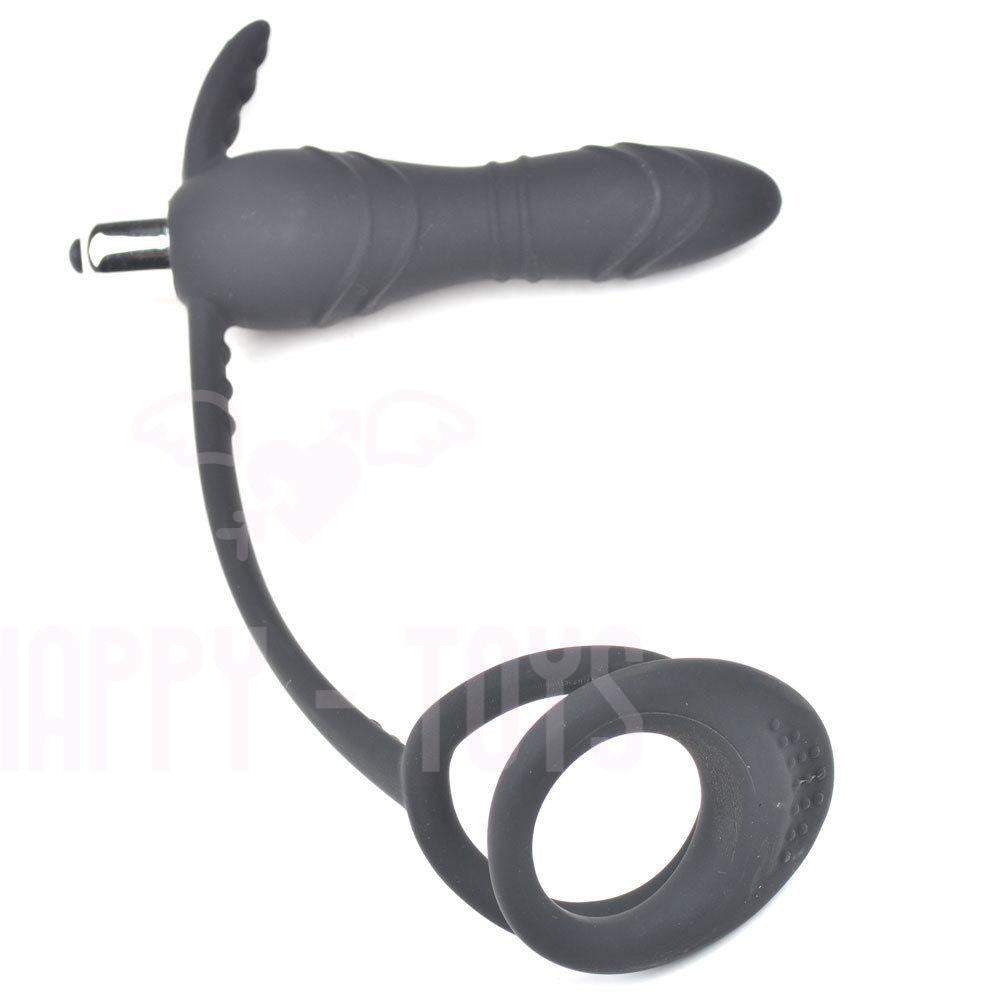 Vibrating Butt Plug Silicone Anal Dildo Dual Penis Cock Ring Sex Toy W –  Happy-Toys